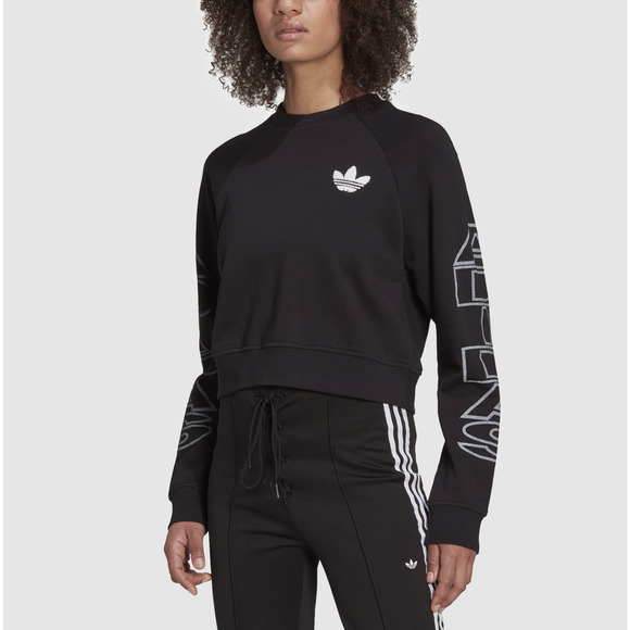 NEW Adidas Cropped Letter Logo Crewneck Sweatshirt Black White Size XLarge XL - Picture 2 of 7